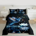 thumbnail image 2 of Manfei 3D Blue Hummingbird Full Size Comforter Sets, Lake Lotus Flower Bedding Comforter Set, Dreamy Glitter Stars Galaxy Reversible Bedding Sets, Luxury Bedroom Decor, 3pcs, 2 of 8