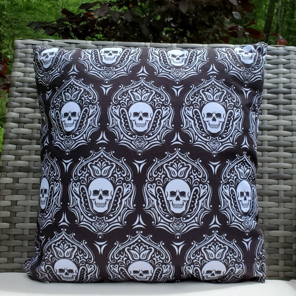 Outdoor Skull Pillow-Black & White