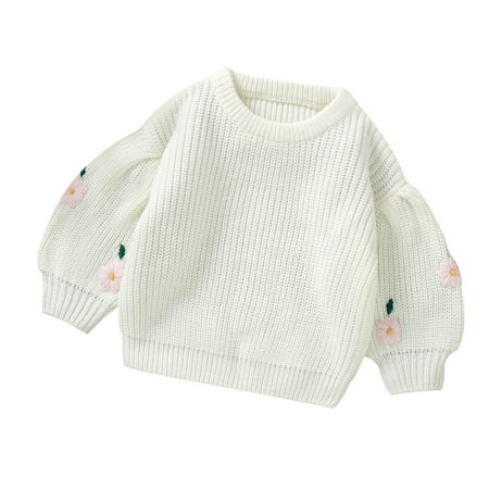 

ASFGIMUJToddler Girls Sweater Baby Boys Knit Kids Floral Embroidery Pullover Shirt Winter Warm Coat Tops 12 Months-18 Months