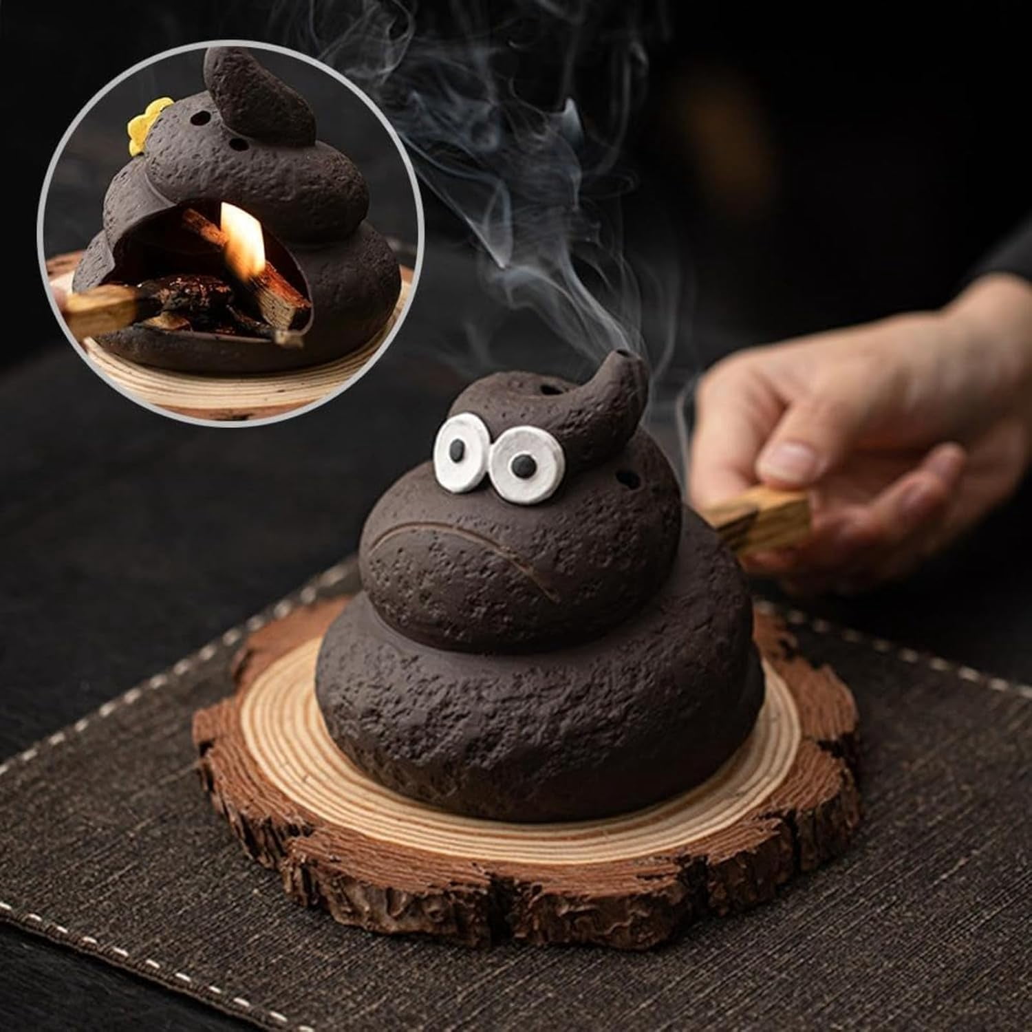 Handmade Poop-Shaped Ceramic Incense Burner, Funny Aromatherapy Decor, Creative Mini Ceramic Fireplace Fragrance Holder for Meditation,Yoga,and Home Decor Gift