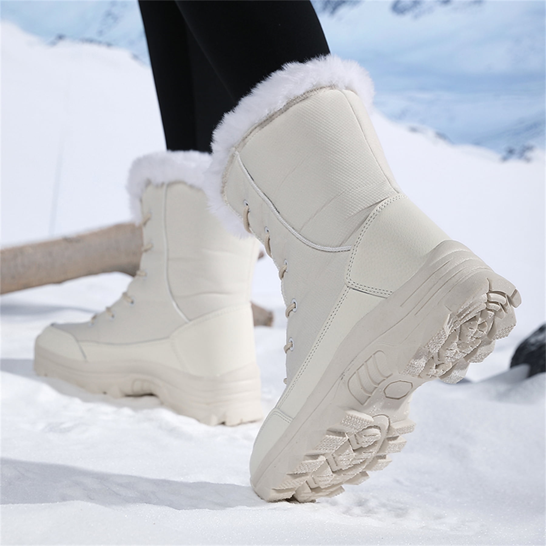 YOURDIARY Womens Winter Snow Boots Waterproof Warm Walking Shoes Mid-Calf Hiking Booties Faux Fur Lining