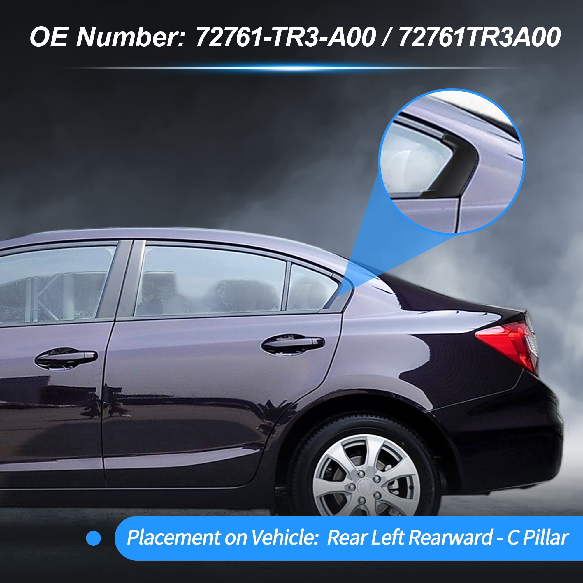 Unique Bargains Rear Left Right C Pillar Mould Trim for Honda Civic 2012-2015 Black