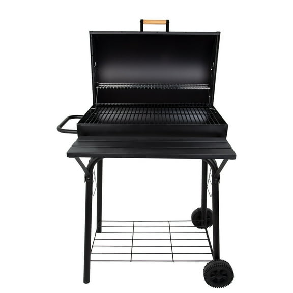 Uten Portable Barrel Charcoal BBQ Grill with Front Shelf, Carbon Steel Outdoor Barbecue Smoker
