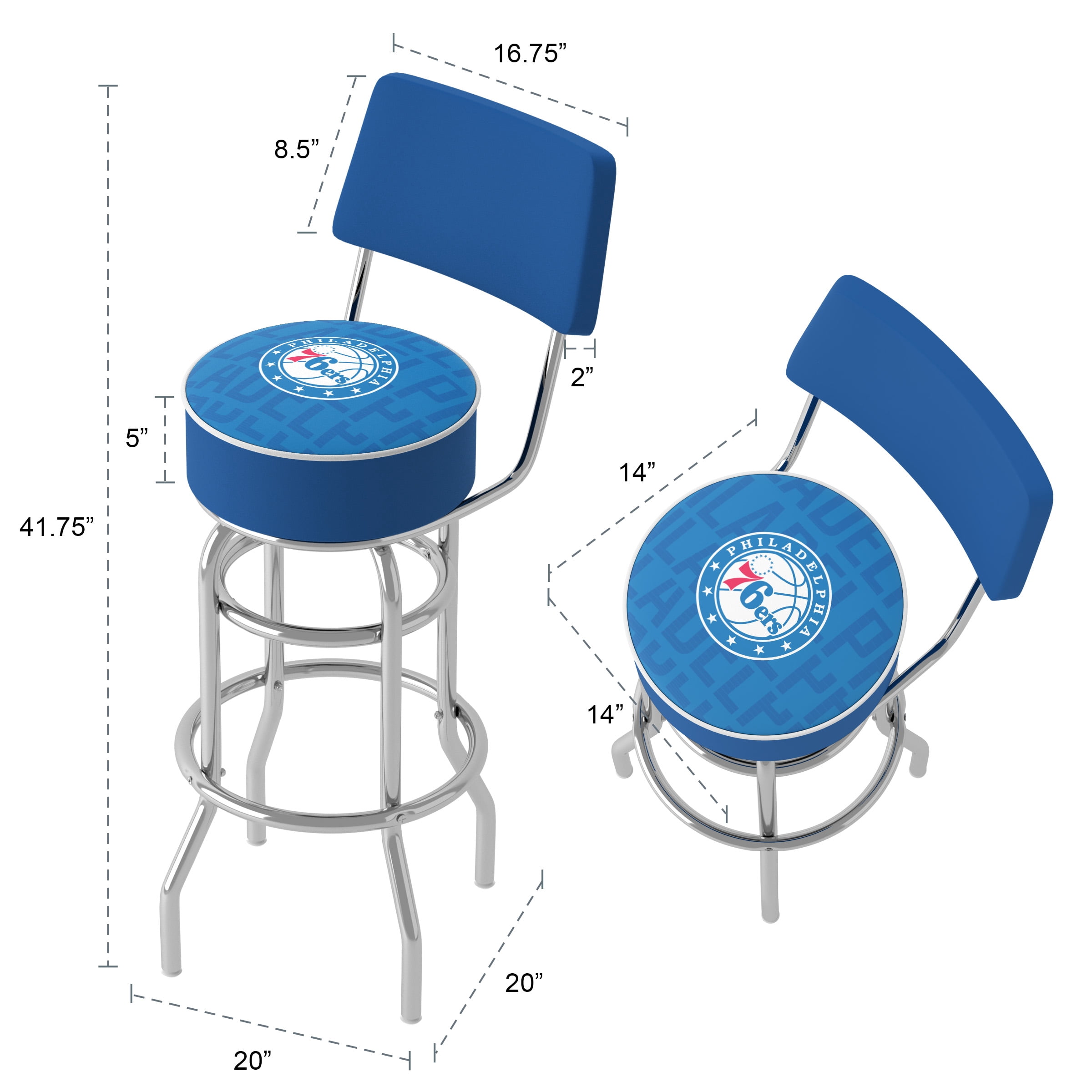 Trademark Gameroom Philadelphia 76ers City Bar Stool with Back Rest