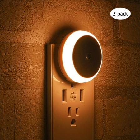 

LED Night Light Plug in Nightlight with Dusk to Dawn Sensor Smart Warm White Night Wall Light Anti-Infrared for Bathroom Bedroom Home Kitchen Hallway Energy Efficient Round 2 Pack