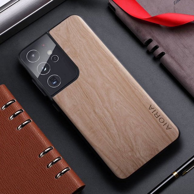 Bamboo Wood Pattern Leather Back Cover For Samsung Galaxy S21 S22 S20 Ultra Plus FE Phone Case