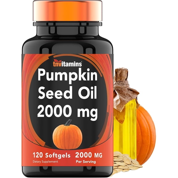TNVitamins Pumpkin Seed Oil Softgels 2000 Mg Dietary Supplements with Omega 6, Omega 9 and Non Gmo Formula for Men and Women, 120 Count
