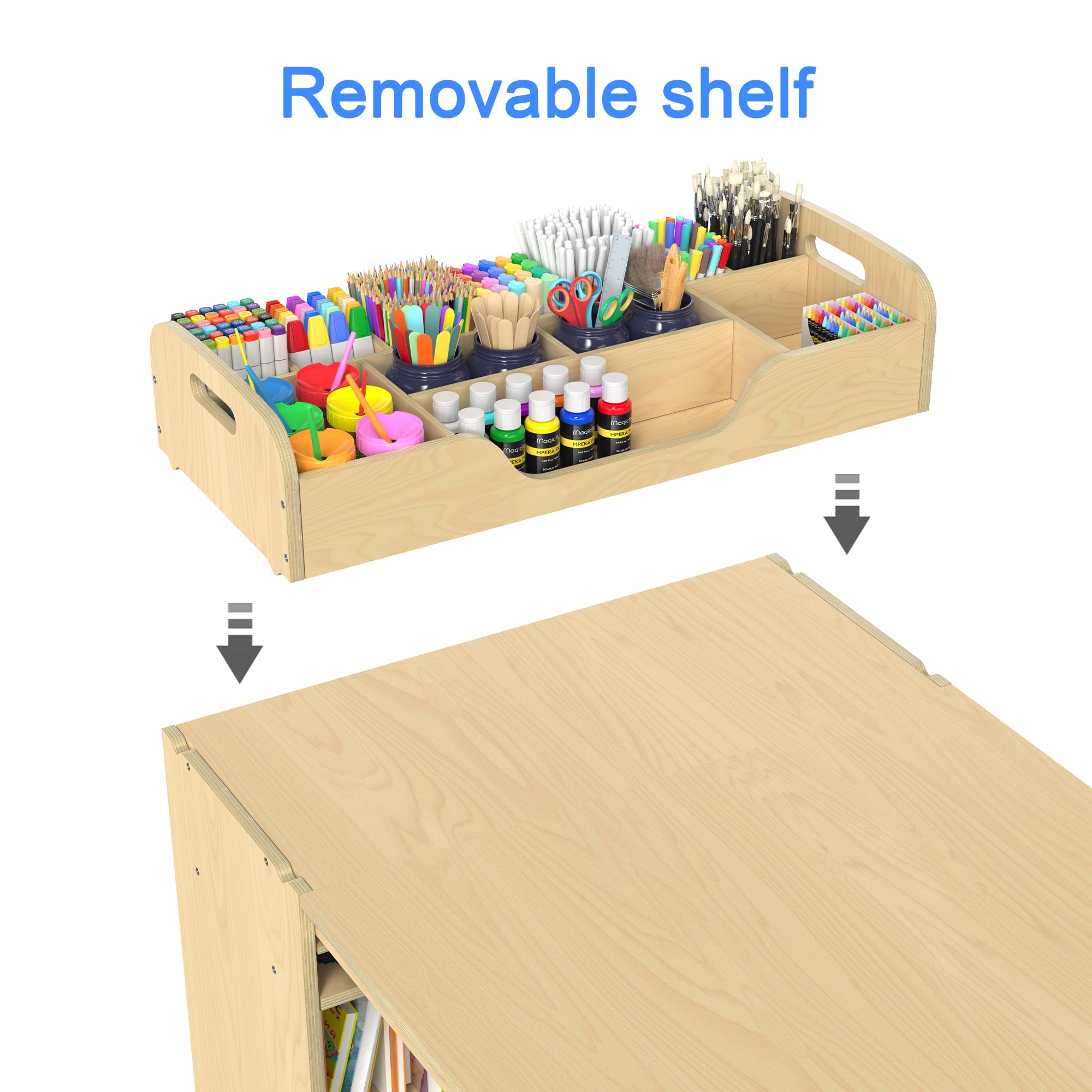 GDLF Kids Art Table and Chairs Set Craft Table with Large Storage Desk and Portable Art Supply Organizer for children ages 8-12, 47"L x 30"W