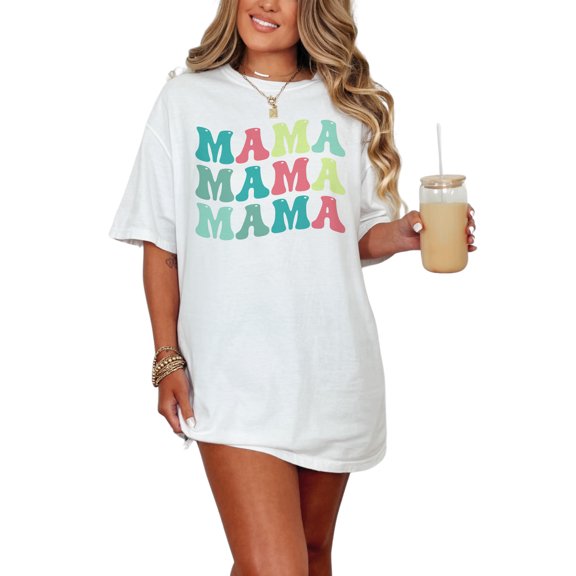 Mama, Mom Themed, Groovy Retro Wavy Text, White Comfort Colors T-Shirt, Small