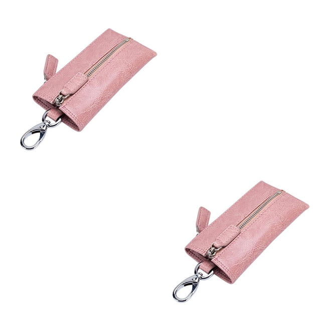 Cartera de cuero Qarigey para llaves monedero viaje playa escuela llavero bolsa organizadora de recibos con cremallera para mujeres Rosado 2piezas