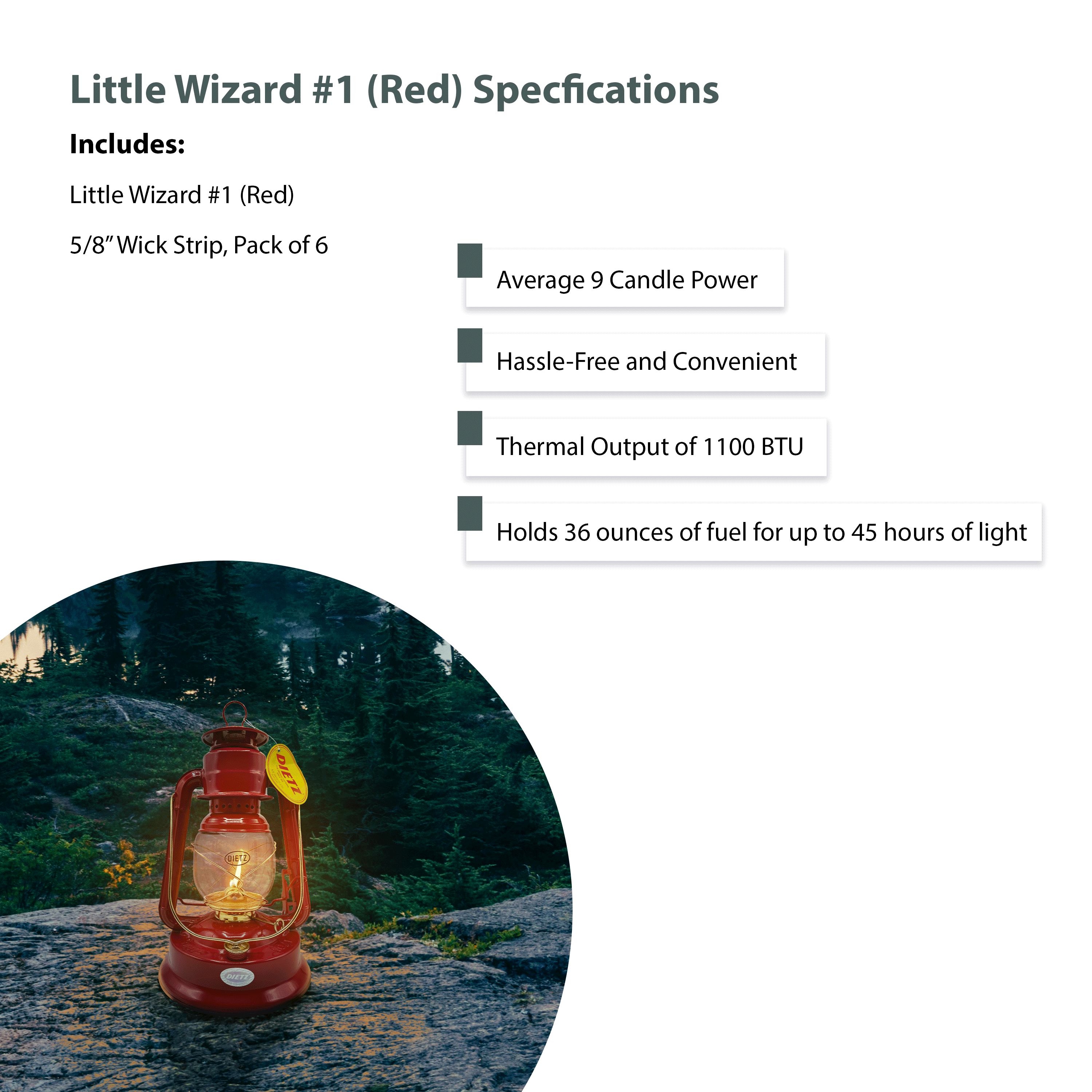 Light of Mine - Dietz #01 Little Wizard Red with Gold Trim Oil Lantern with 6-Pack of 100% Cotton Replacement 5/8" Wick Strips (#01, Red & Gold)