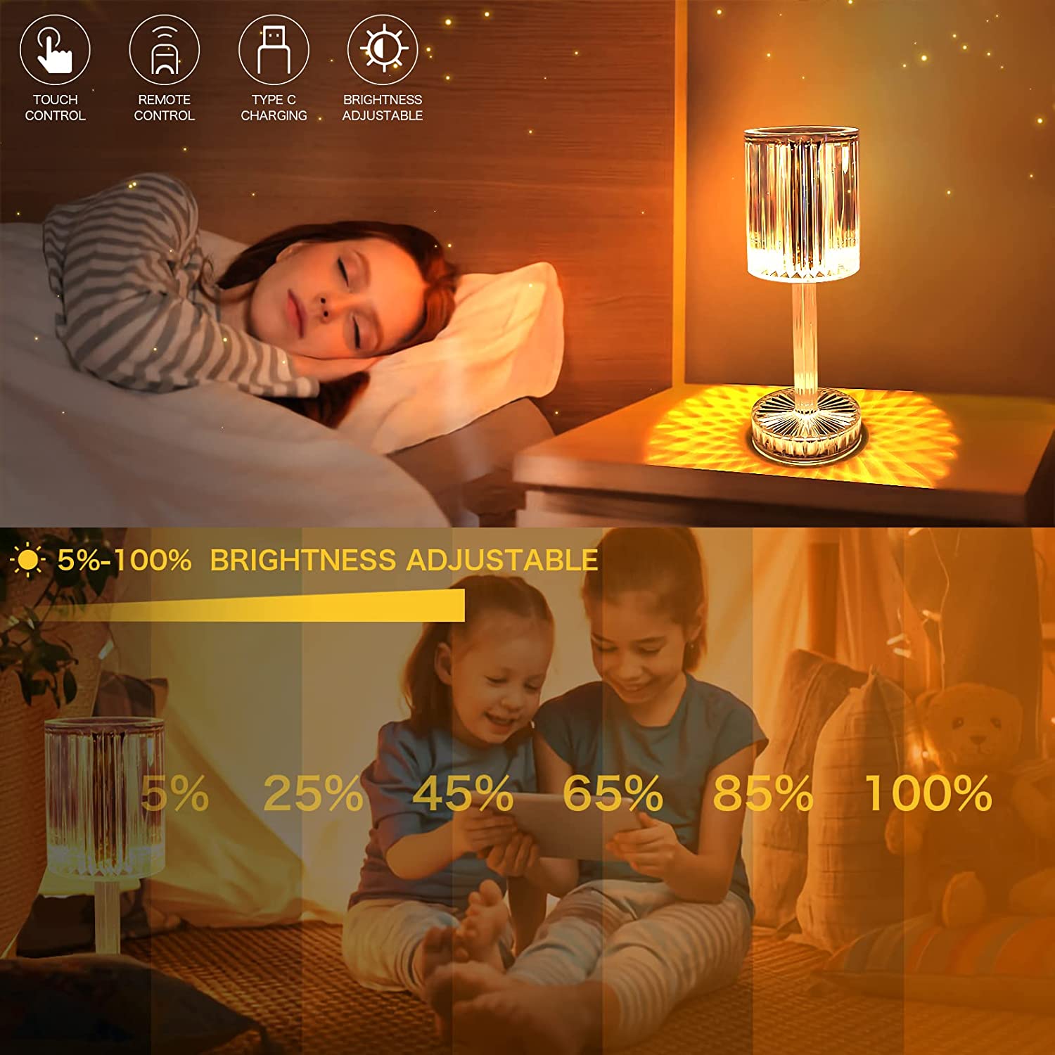 Crystal Diamond Table Light Touch Cordless Table Lamp with USB Rechargeable  for Night Stand Lamp Bedroom Living Room Study Room and Office - China Table  Lamp, Diamond Table Lamp