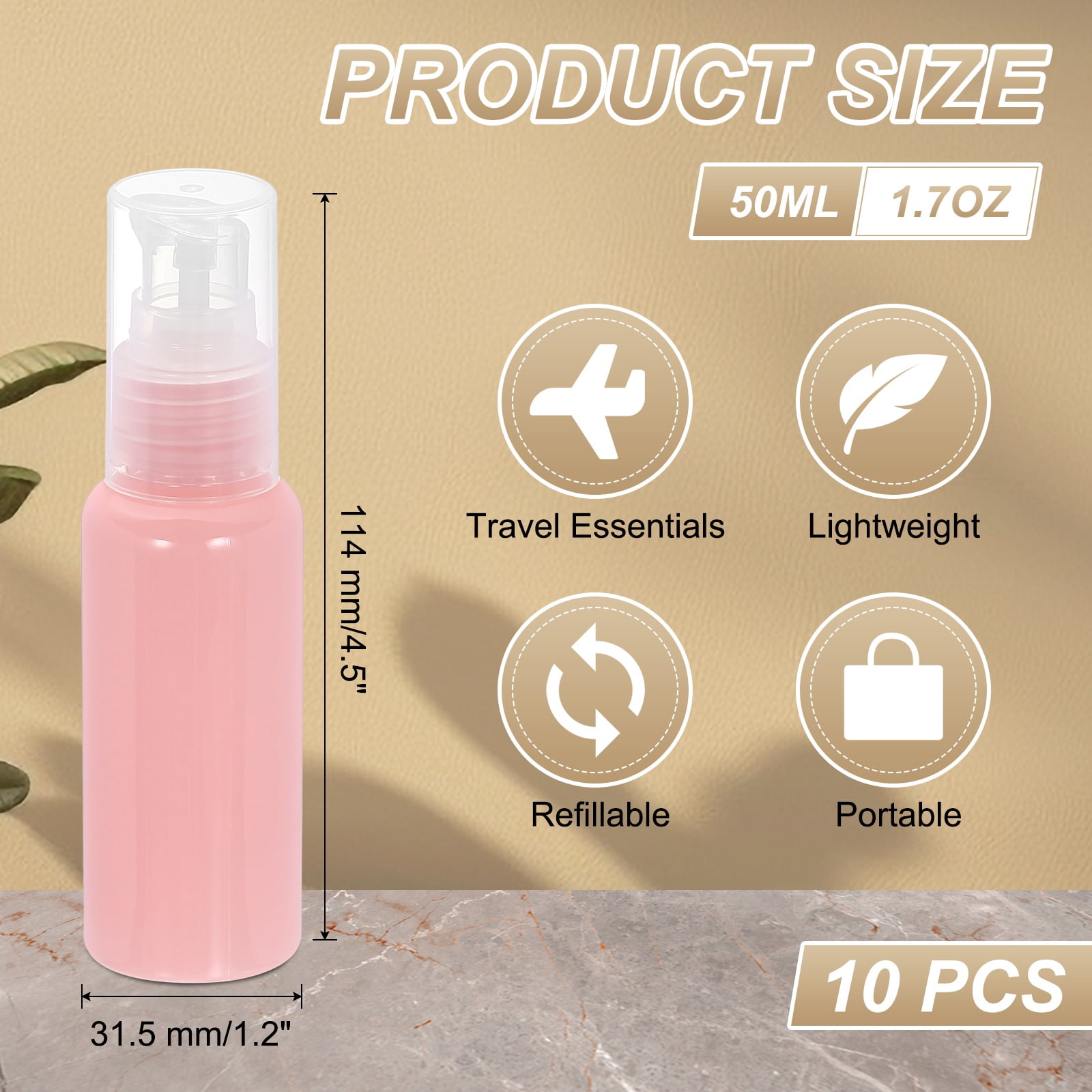 Uxcell 10Pcs Travel Pump Bottle, Empty Pump Bottle Dispenser, 1.7oz Clear Pink