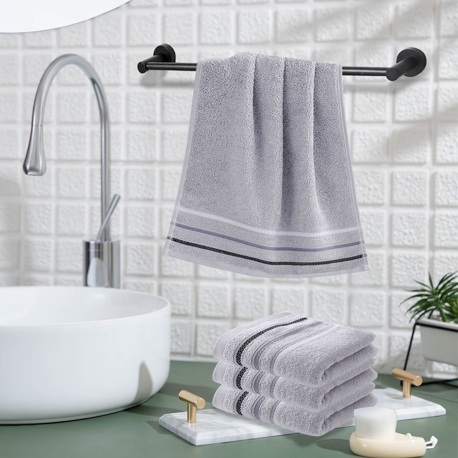 Hiroekza 12-Pack 100% Cotton Hand Towels Set for Bathroom Bath Sheets - Soft, Skin-frindly, Absorbent Towels for Bathroom, Gym, Spa, Hair Care, Facial Towels for Estheticians, Massage Towels Gray