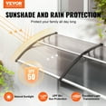 thumbnail image 2 of VEVOR Window Door Awning Canopy 40" x 40", UPF 50+ Polycarbonate Entry Outdoor Awning Exterior, Front Door Overhang Awning for Sun Shutter, UV, Rain, Snow Protection, Hollow Sheet, 2 of 9