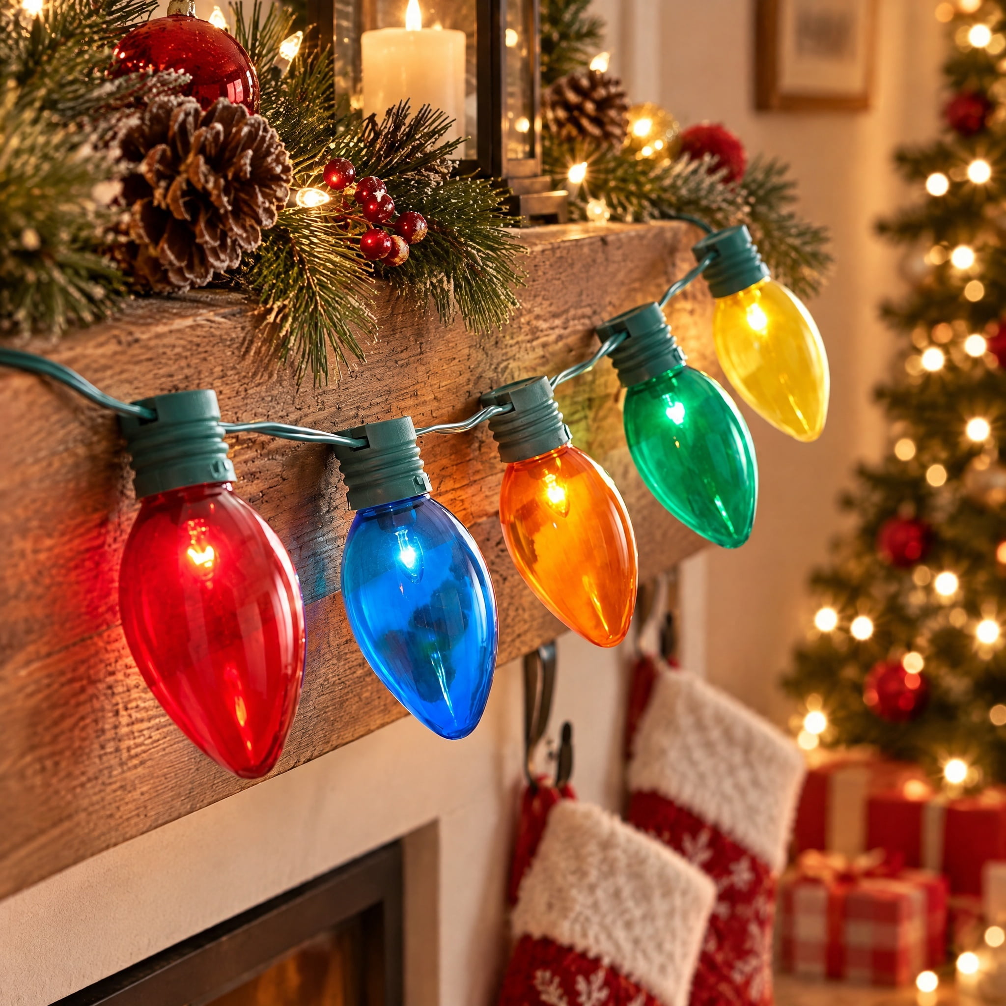 Indoor/Outdoor 100-Count LED Smooth C9 Christmas String Lights, Multicolor, Green Wire, 57', by Holiday Time