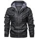 thumbnail image 1 of Chaqueta de cuero para hombre, chaqueta de cuero PU fina con capucha de dos piezas para otoño e invierno, estilo europeo y americano, 1 of 6