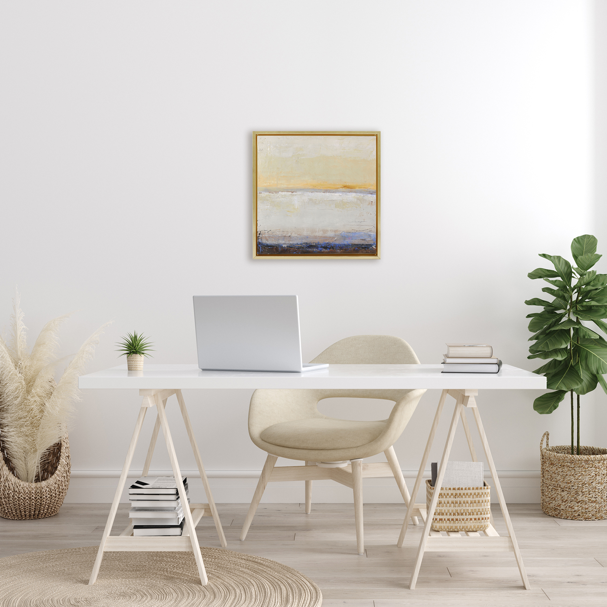 Sweeping Subtle Horizon Gold Framed Floater Canvas Wall Art, design by Design Fabrikken