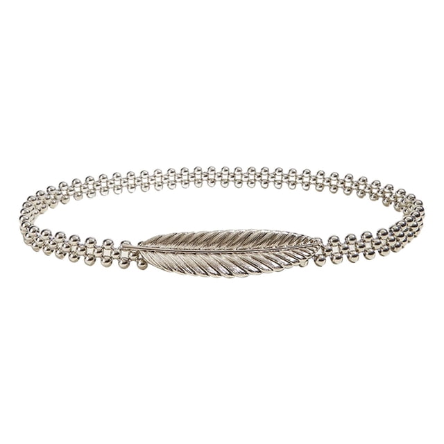 Cinturón flaco de de las mujeres Cinturón de cintura de cadena Cinturón de novia Hojas de moda Banda de cintura elástica delgada Plata Sunnimix cinturón de vestir