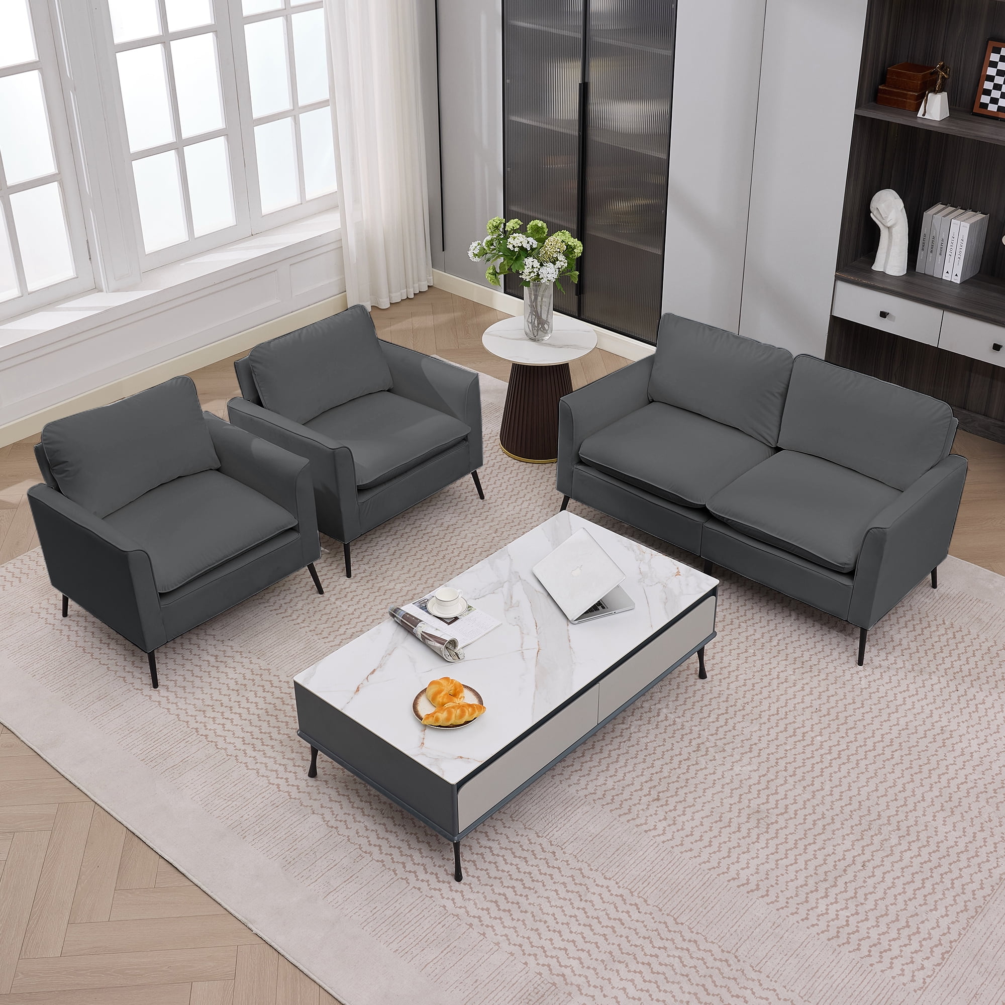 55" Small Loveseat Sofa for Small Spaces,Leather Upholstered 2-Seater Sofa Couch Single Casual Sofa Chair for Living Room Office,Light Gray