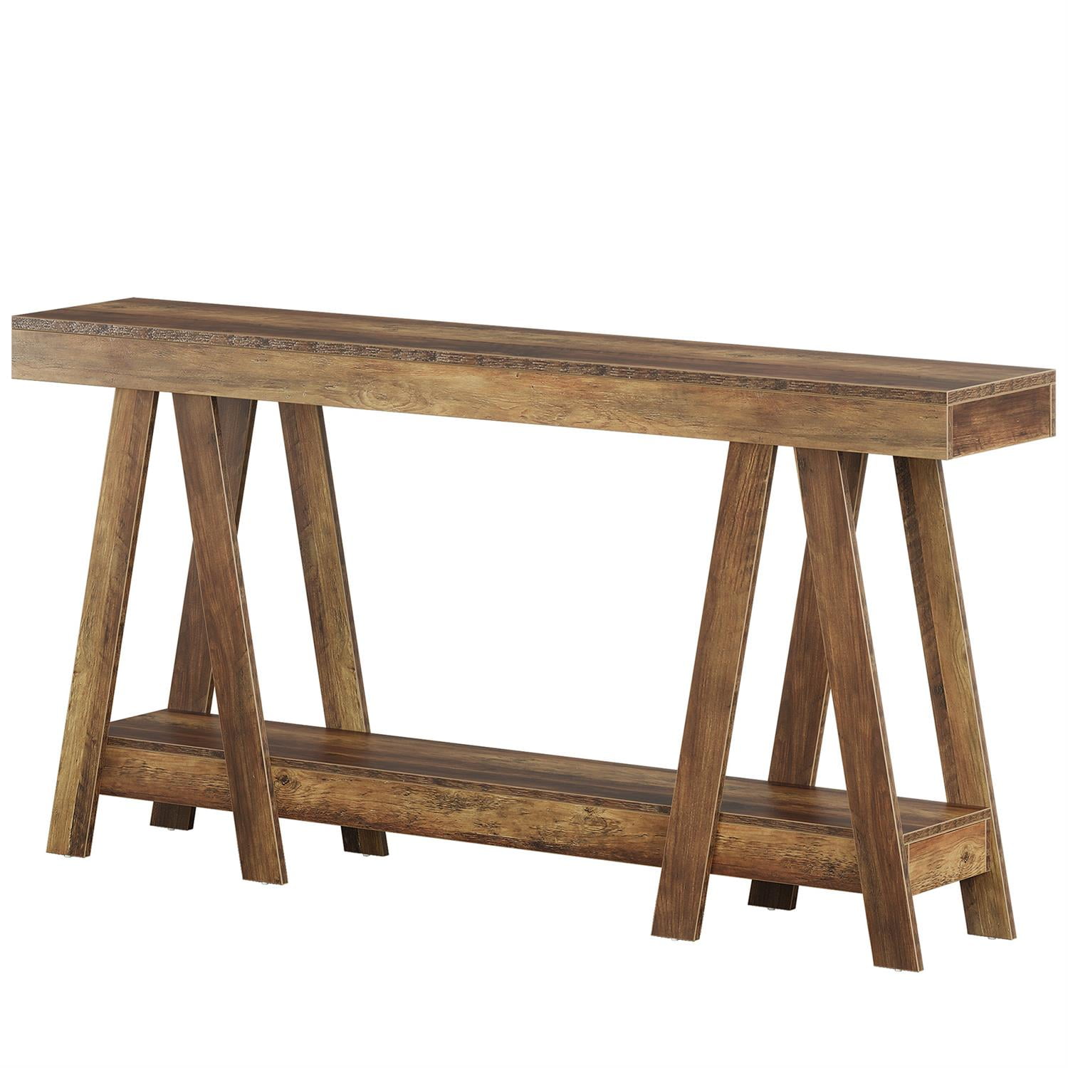 Demi Bonn 70" Rustic Wooden Console Table, Entryway Sofa Table, 2-Tier Hallway Shelf for Home Decor, Living Room, Brown