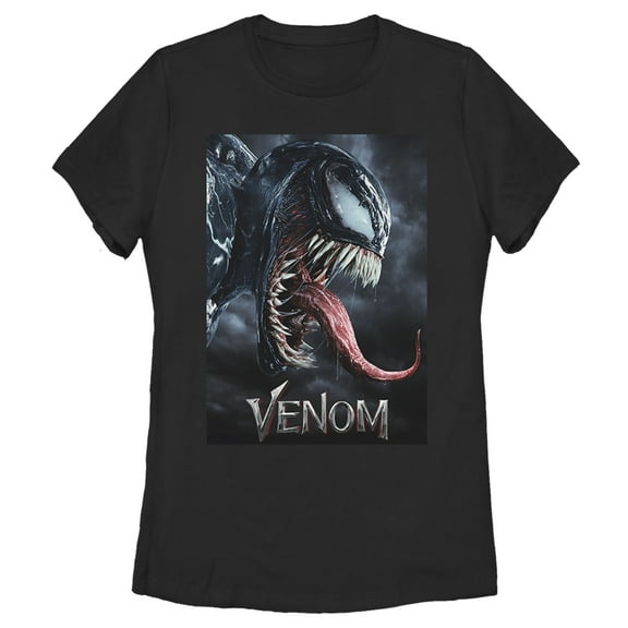 Women's Marvel Venom Film Tongue Portrait  Graphic Tee Black 2X Large