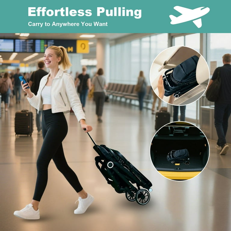 Foldable Baby Stroller,Travel Stroller with 5-Point Harness,Adjustable Backrest/Canopy,Storage Basket(Black)