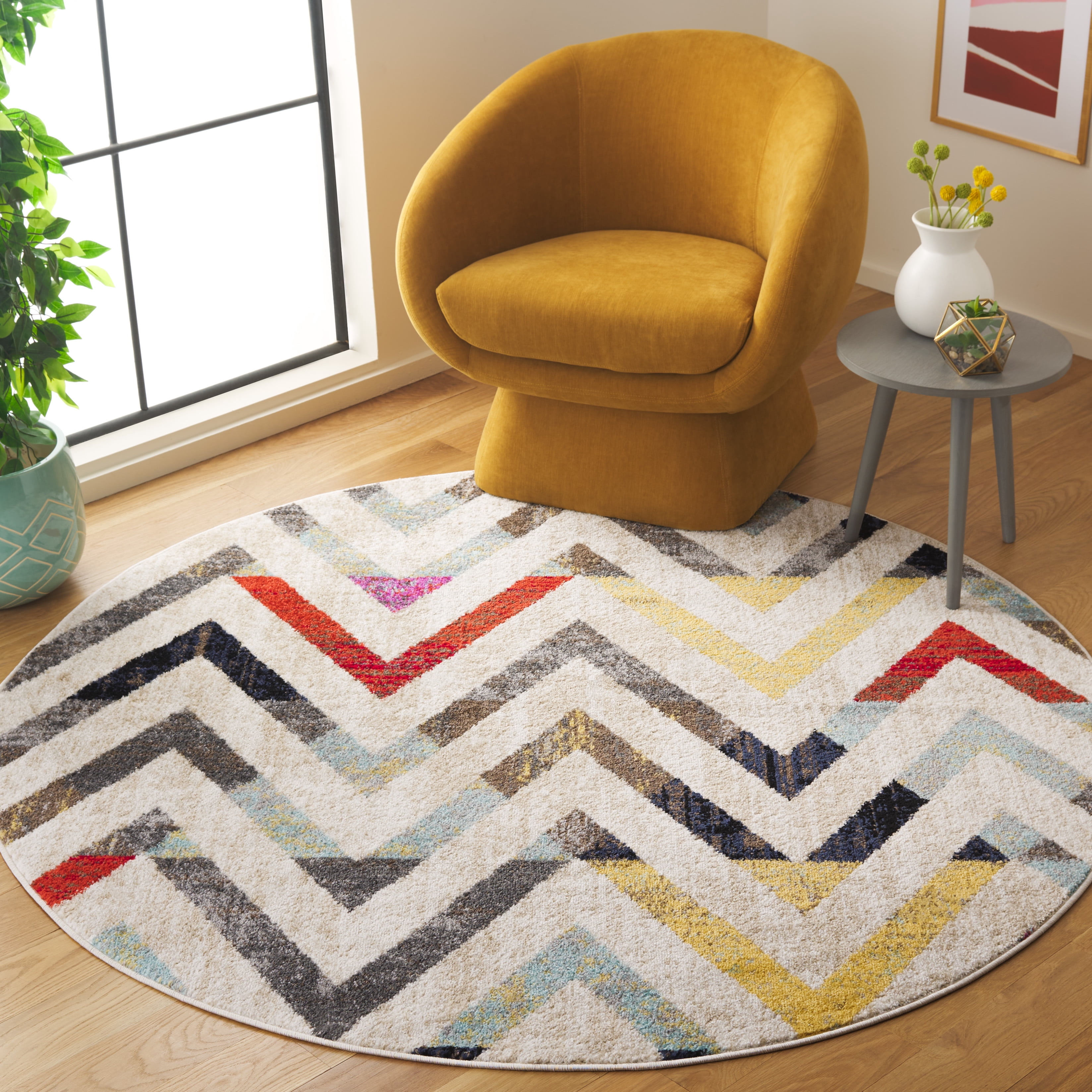 SAFAVIEH Adirondack Kenneth Zig Zag Area Rug, Ivory/Grey Rust, 6' x 6' Round