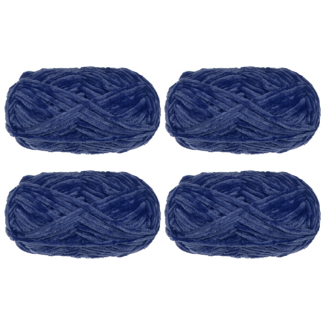 Uxcell 4 piezas de hilo de terciopelo suave Chenille 4x100g/14.1oz (347yds) hilo esponjoso para tejer mantas de ganchillo azul oscuro