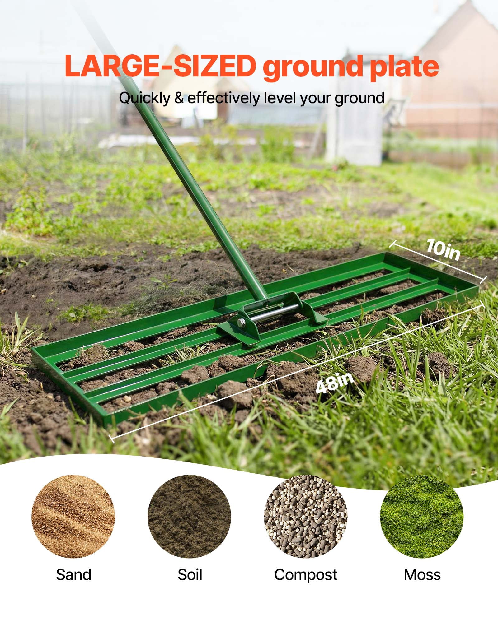 VEVOR Lawn Leveling Rake, 48"x10" Level Lawn Tool, Heavy-duty Lawn Leveler with 78" Steel Extended Handle, Yard Leveling Rake Suit for Garden, Golf Lawn, Farm