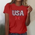 thumbnail image 2 of Uaswgudfs Women's USA Glitter Print Bow Crew Neck Short Sleeve Tops Patriotic Casual Tees 4th of July Shirts for Independence Day Red S, 2 of 5