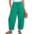 thumbnail image 2 of Striped Linen Pants Women Elastic Waist Drawstring Cotton Linen Casual Trendy Wide Leg Barrel Pants with Pockets, 3XL, 2 of 6