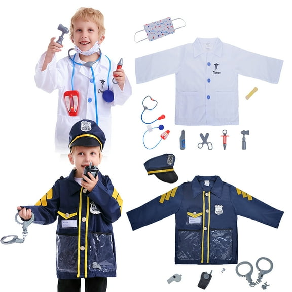 Toptie Kids Doctor Police Officer Dress Up Clothes with Accessories, Career Role Play Uniforms