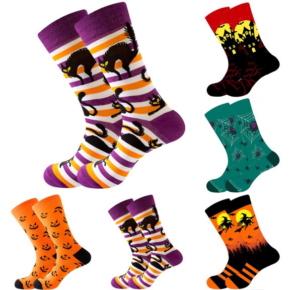 SAZBJOJN Cotton Socks for Women Men Comfort Colorful Mid‑Calf Socks Fun Halloween Socks for Women Funny Halloween Gifts For Female Novelty Cotton Socks Multicolor One Size