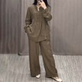 thumbnail image 2 of NMMUED Linen Sets for Women 2 Piece Women's Cotton Linen Set 2 Piece Button Down Long Sleeve Top Wide Leg Pants Casual Comfort Fit Womens Lounge Wear Brown L, 2 of 4