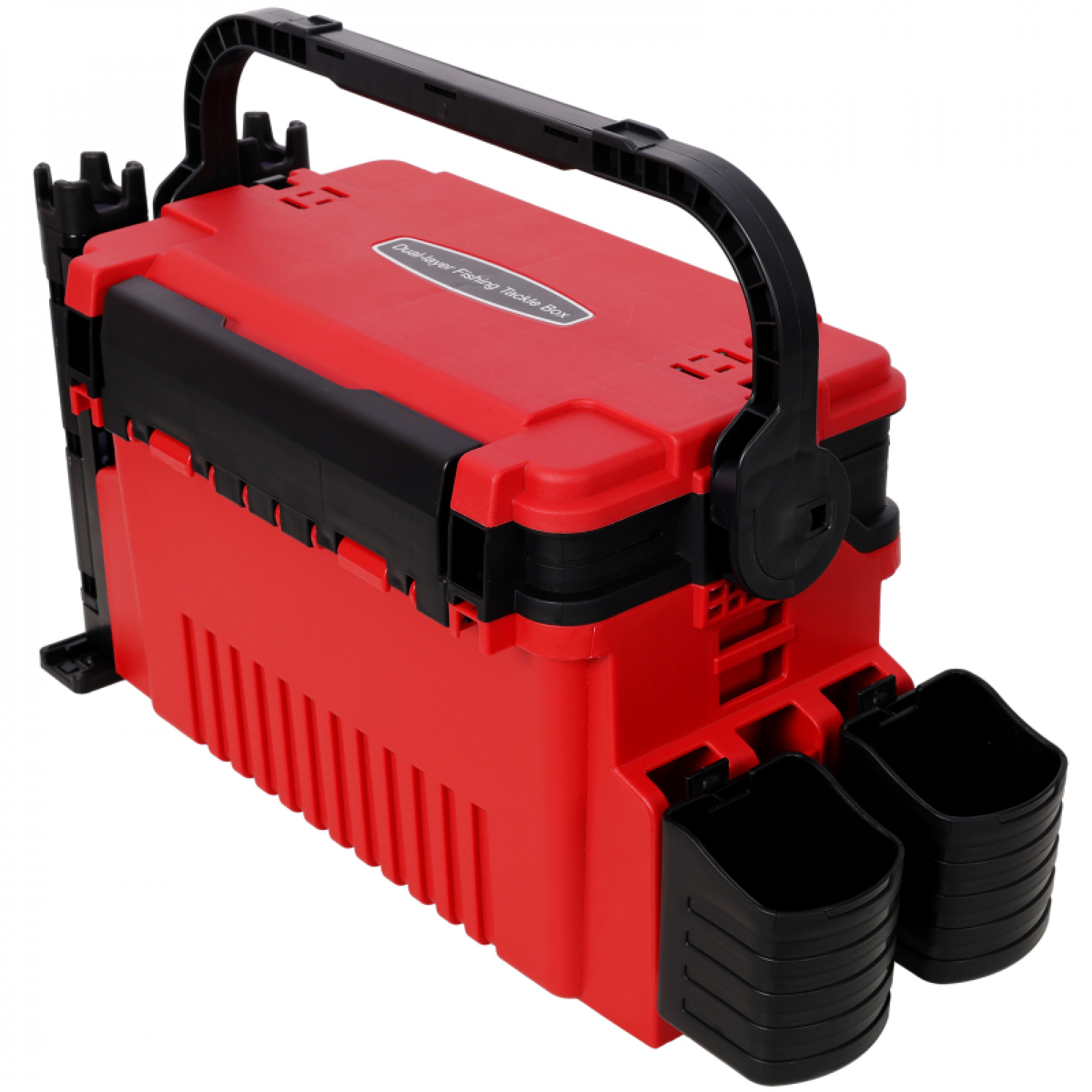 Dual-layer Fishing Tackle Box,Tackle Box Organizer Fishing Box Large,With 2pcs Rod Holder,2pcs Cup Holder,1pc Carring Strap,Red