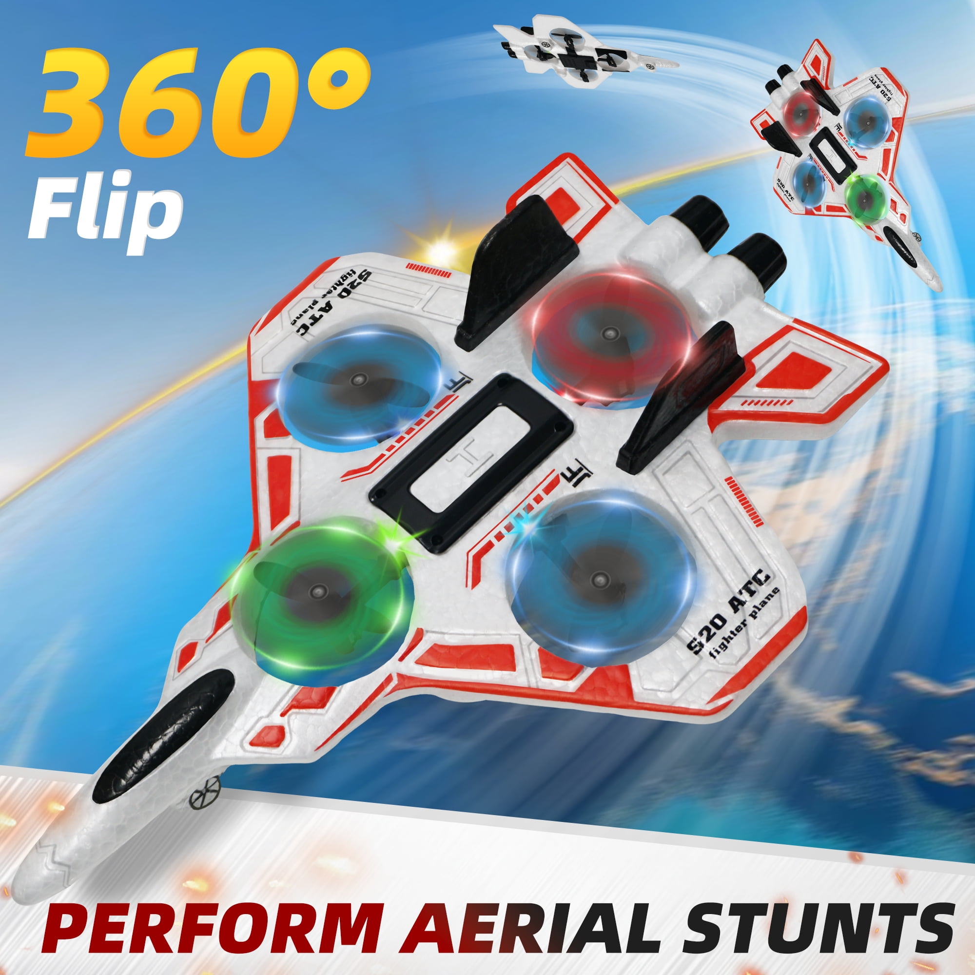Foam Drone RC Airplane for Kids Beginners, Remote Control Plane 360° Flip Fighter Jet with Light, 2.4GHZ Radio Control Helicopter Toy for Kids, Auto Hovering