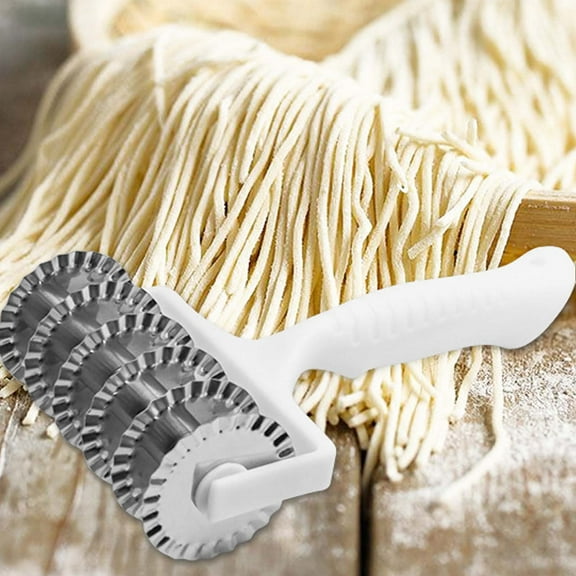 Xecvkr Stainless Steel Roller Pasta Cutter Six Round Wavy Blade Multifunctional Manual Dough Slicer for Baking Noodles Pizza Pastry Kitchen Baking Cutting Tool 7.87x4.72in 1 Pack