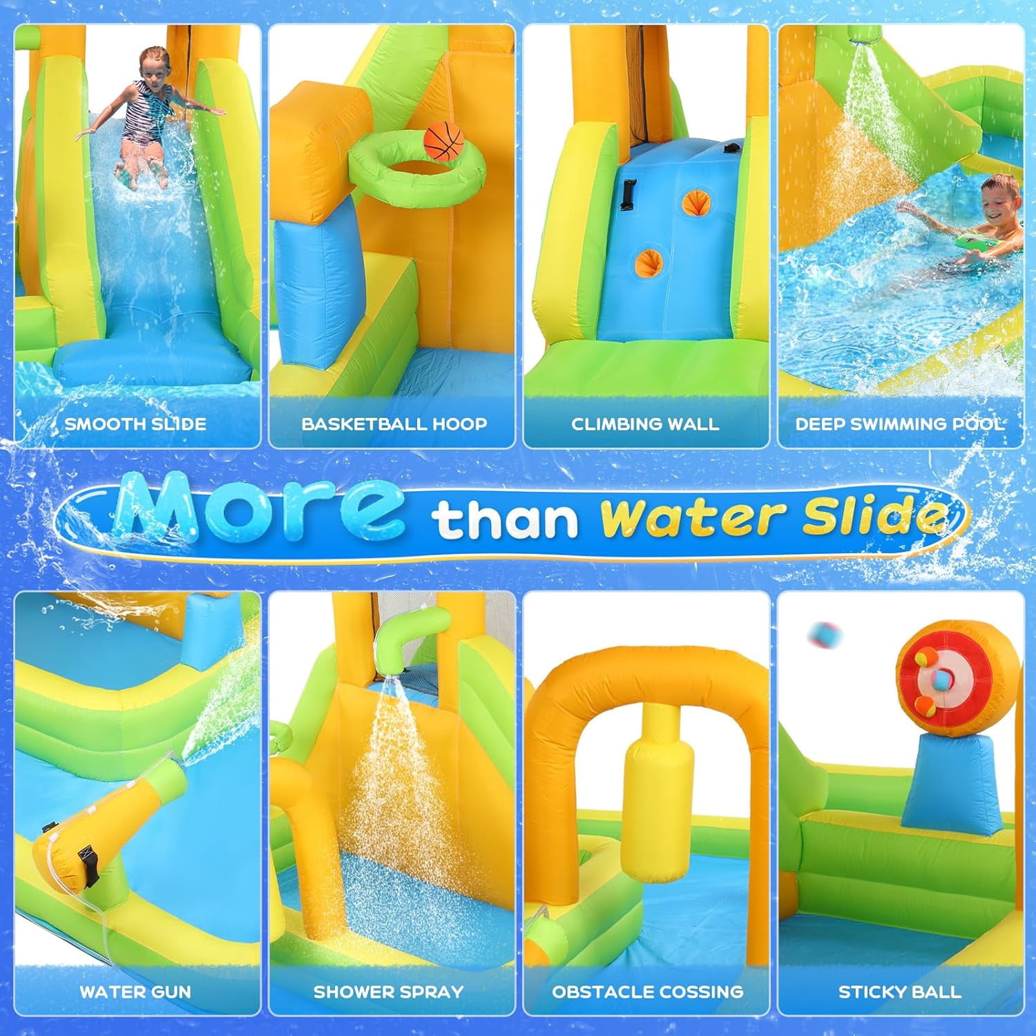 Ktaxon 10-in-1 Inflatable Water Slide Bounce House with Blower, 177" x 118" x 71", Deep Pool Water Park w/ Target Game & Basketball Hoop for Kids Backyard,