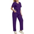thumbnail image 5 of Fgvctg Womens Scrub Sets Plus Size Scrub Joggers Stretchy V Neck Yoga Scrub Pants and Tops Medical Scrub Sets Nursing Scrubs with Pockets Dark Purple XL, 5 of 5
