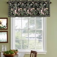 thumbnail image 3 of Black Spring Floral Curtain Valances for Windows, Kitchen Valance Window Treatments Panel 2 Pack, Elegant Pastoral Flowers Birds Watercolor Rod Pocket Short Curtains for Bathroom Bedroom 42 x 12 Inch, 3 of 8