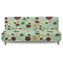 Xixirimido Bee Poinsettia Christmas Theme Green Pattern Armless Futon Cover Futon Slipcover Couch Cover Futon Sofa Bed Cover Furniture Protector with Elastic Bottom Machine Washable