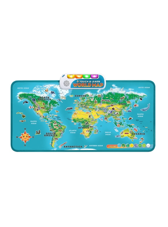 LeapFrog Touch & Learn World Map Interactive Wall Map for Kids, Teaches Continents, Animals and More