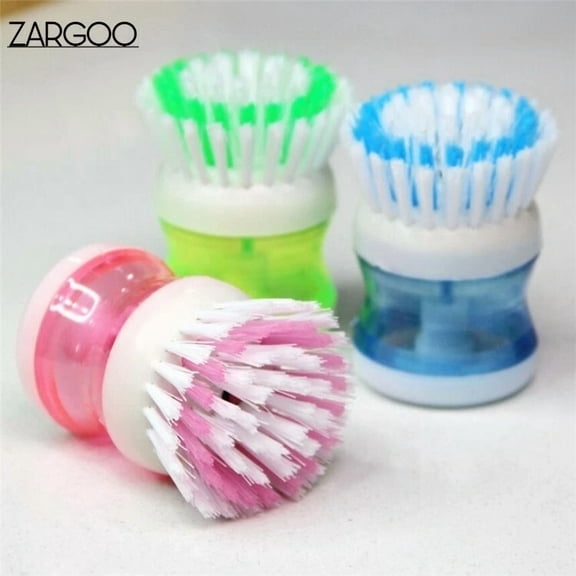 Zargoo Multi-Purpose Dish Scrub Brush With Soap Dispenser Button, Scrubber 3Pack