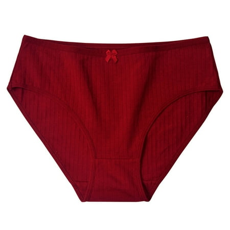 Women Fashion Solid Color Thong Mid-Rise Breathable Comfortable Cotton Briefs Lace Brief Panties for Women Cotton Panties Wine M