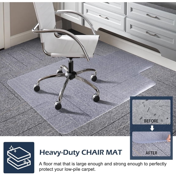 Chair Mat for Carpet,  46" x 60" Office Chair Mat for Carpeted Floors, Heavy Duty Vinyl Floor Mat with Grips, Floor Protector Computer Desk Mat for Home Office (Clear, Rectangular)
