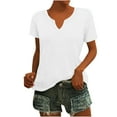 thumbnail image 2 of Blczomt Basic Tops Women White Plain Short Sleeve Tee Dressy Casual Notch Neck Women's Blouses, 2 of 6