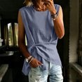 thumbnail image 5 of Sewkxo Womens Linen Cotton Crop Tank Tops Tie Wrap Sleeveless Crew Neck Shirts Casual Summer Beach Going Out Tops,Blue L, 5 of 5