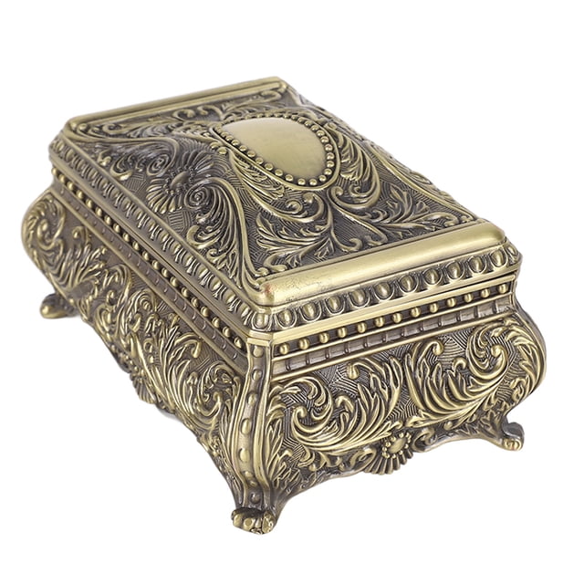 Vintage Jewelry Box, Alloy Material Jewelry Box 5.0 X 3.3 X 2.6in Antique Flower Patterns Exquisite Workmanship Trinket Storage Box For Earrings Rings Necklace Bracelet