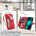 thumbnail image 7 of Tarise for Samsung S21 Ultra Wallet Case for Men Women, Galaxy S21 Ultra 5G Cover, Embossed PU Leather Magnet Buckle Card Slots Zipper Pocket Lanyard Wrist Strap Handbag All-inclusive Case, Red, 7 of 7